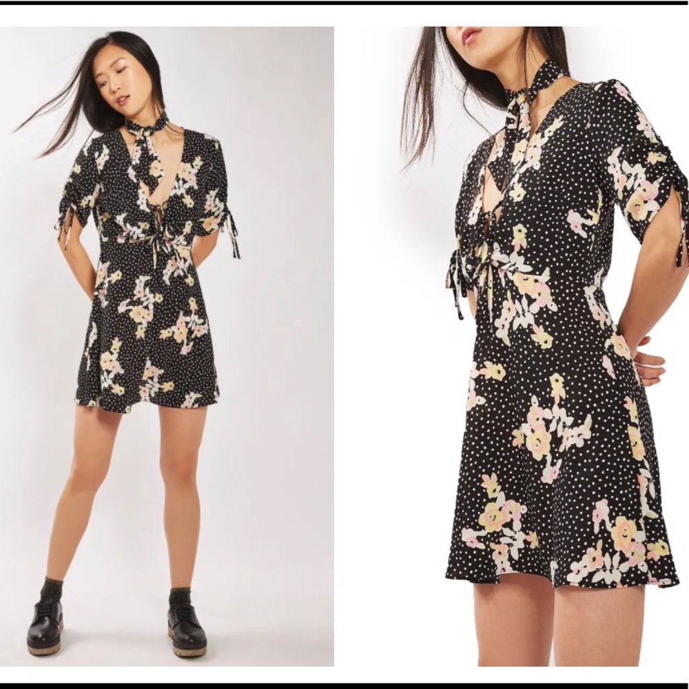 TOPSHOP Floral Spot Tie Tea Dress Size 4
